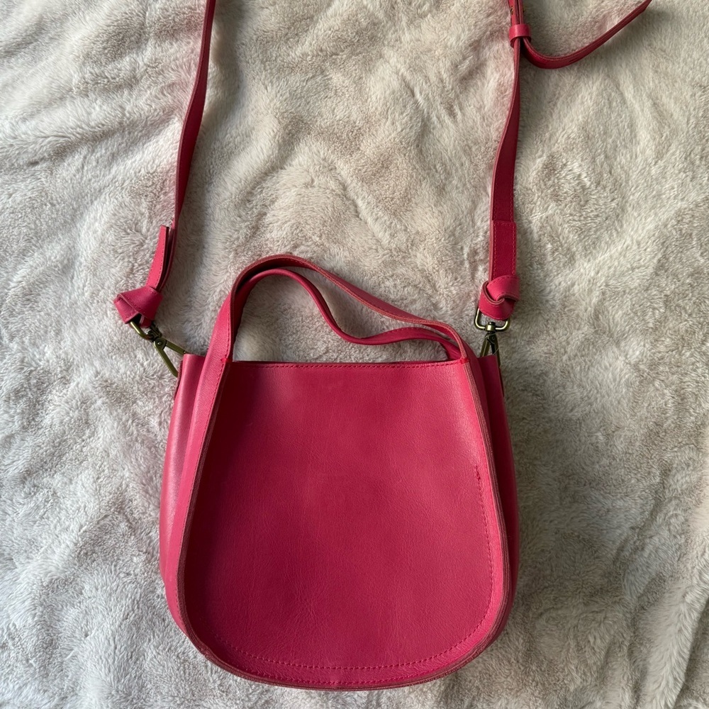 NWT Madewell The Sydney Leather Crossbody Bag Rosy Hibiscus Pink 🌺 - Picture 8 of 12
